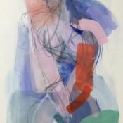 seated figure, blue, green, red 
